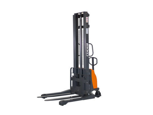 EKKO EA15A electric pallet stacker with black and orange frame for warehouse lifting