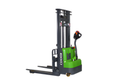 EKKO EB14C-98Li electric forklift in green and black with dual forks for warehouse lifting