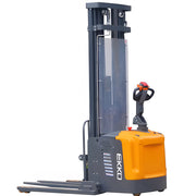 EKKO EB16EA electric pallet stacker with orange and gray body for warehouse lifting
