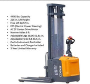 EKKO EB16EA electric forklift with 4400 lbs capacity and adjustable legs for narrow aisles