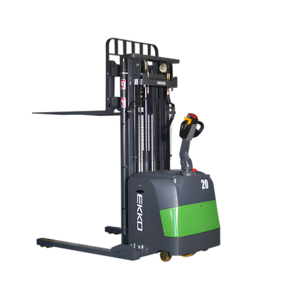 EKKO EB20CS-177LI electric pallet stacker with green and gray design for warehouse lifting