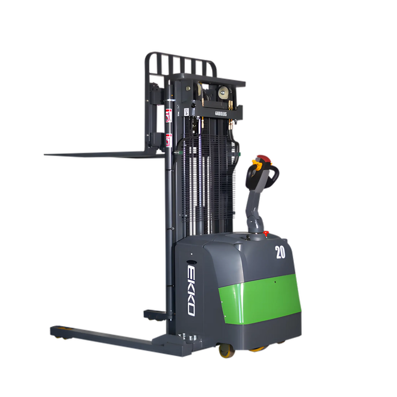 EKKO EB20CS-177LI electric pallet stacker with green and gray design for warehouse lifting