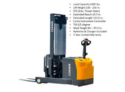 EKKO EH15TH electric stacker forklift with 3300 lbs load capacity and 216-inch lift height