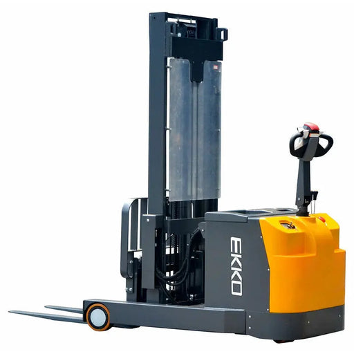 EKKO EH15TH electric pallet stacker with yellow and black design for warehouse lifting tasks