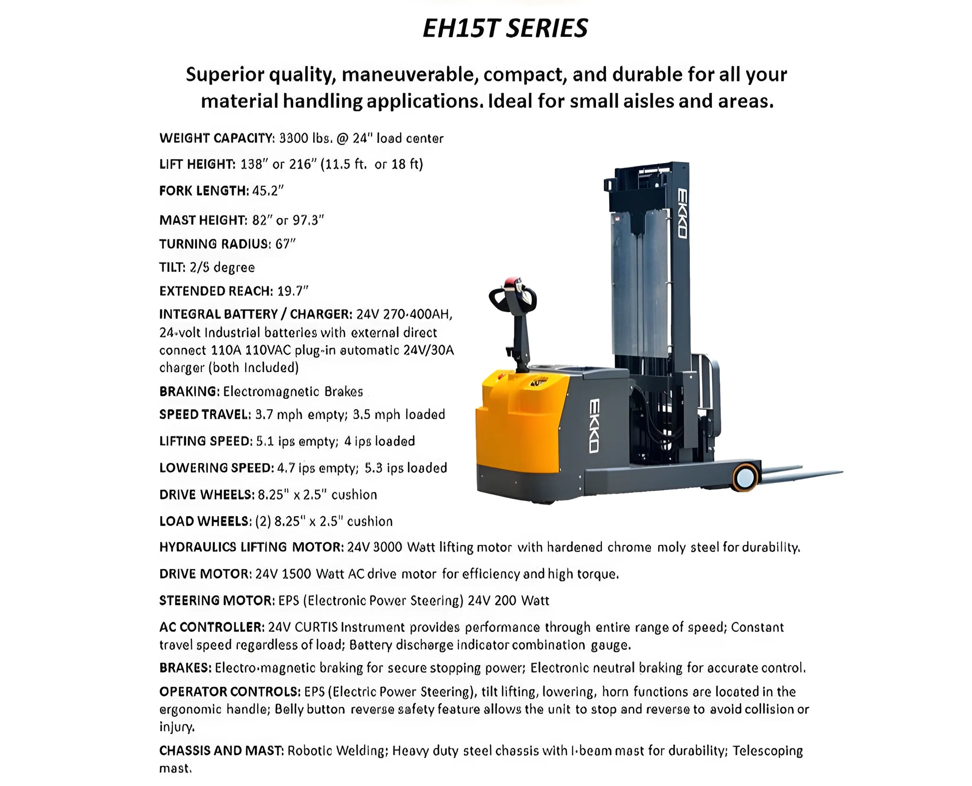 EKKO EH15TH electric pallet jack with compact design and durable build for material handling
