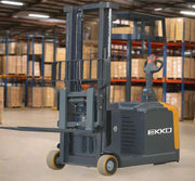 EKKO EK14S-130 pallet stacker with black and orange design in warehouse setting