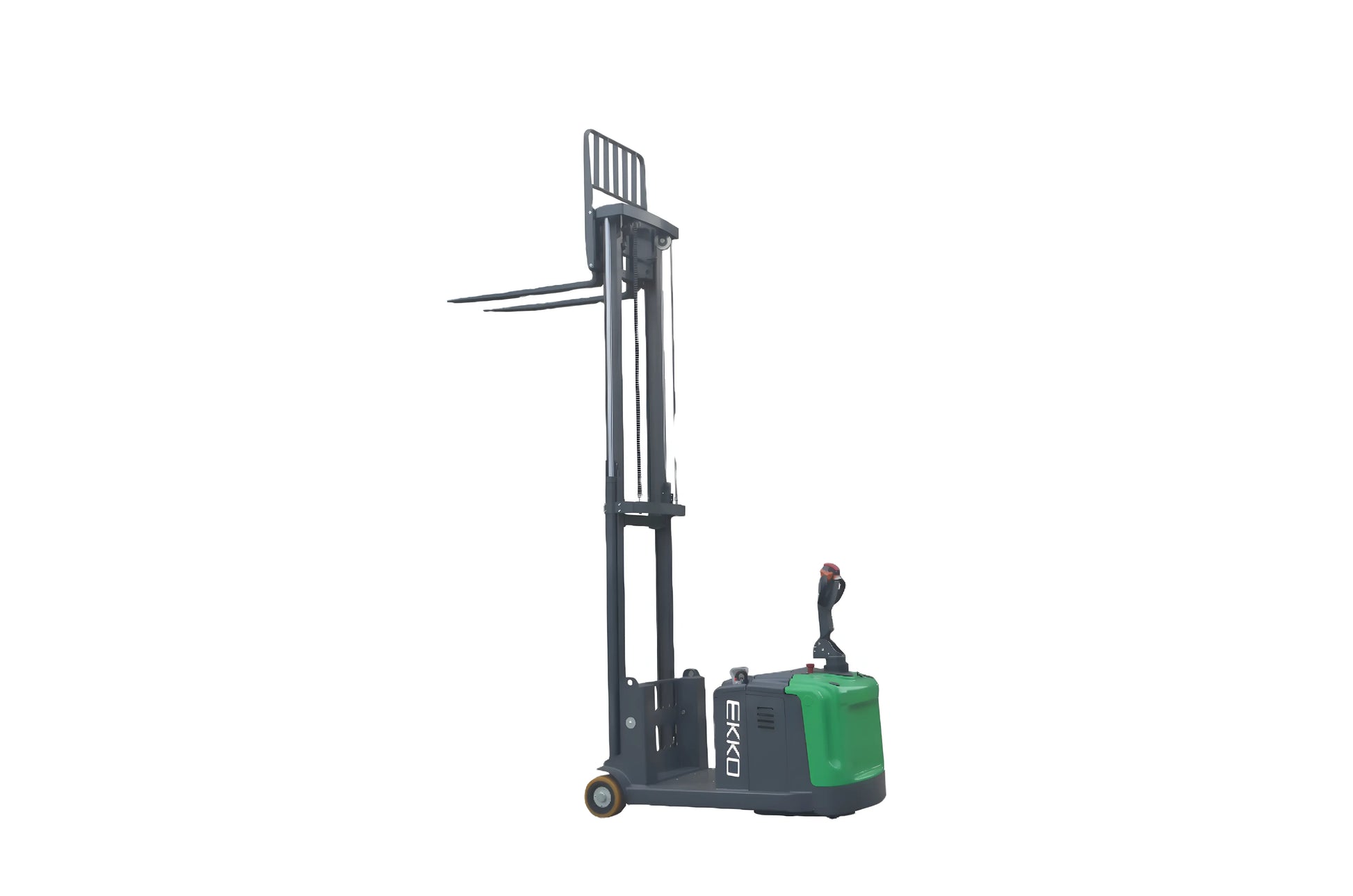 EKKO EK14S-189LI electric forklift with green and black body and extended forks for lifting pallets