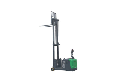 EKKO EK14S-189LI electric forklift with green and black body and extended forks for lifting pallets