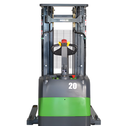 EKKO electric pallet stacker with 4400 lbs capacity in gray and green color for warehouse lifting