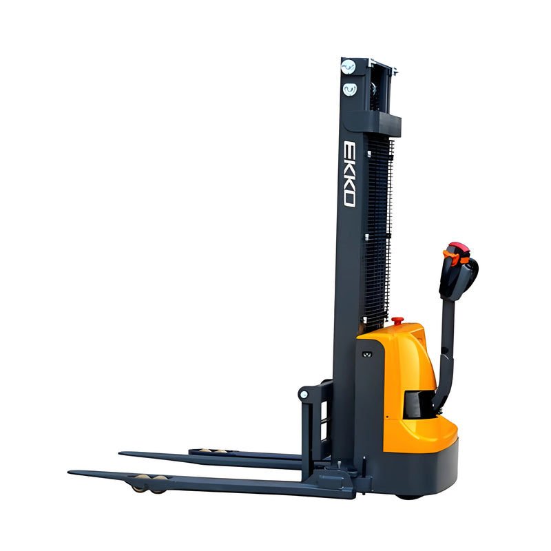 EKKO electric pallet stacker in yellow and black for efficient material handling and lifting pallets