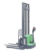 EKKO Electric Pallet Stacker with green body and black handle for efficient warehouse lifting
