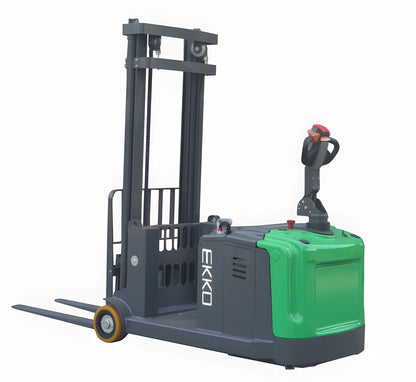 EKKO electric pallet stacker with green and black body designed for efficient material handling