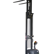 EKKO Electric Pallet Stacker with tall lifting mast and ergonomic handle for warehouse use