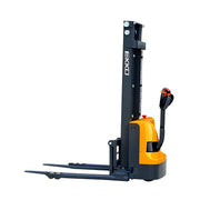 EKKO Electric Pallet Stacker in black and yellow for efficient warehouse lifting and stacking tasks