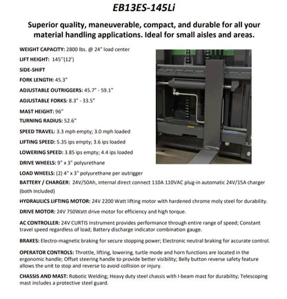EKKO Electric Pallet Stacker EB13ES-145Li compact durable and maneuverable material handling equipment