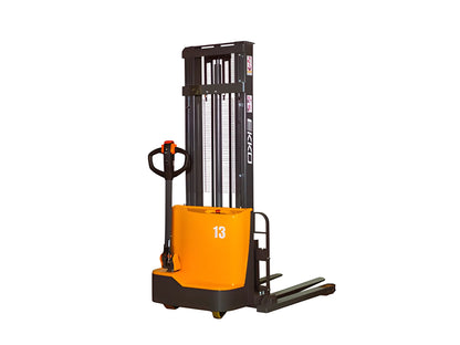 EKKO Electric Pallet Stacker in orange and black with digital display and ergonomic handle
