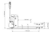 Technical drawing of EKKO EP15JLi pallet jack with detailed dimensions in inches