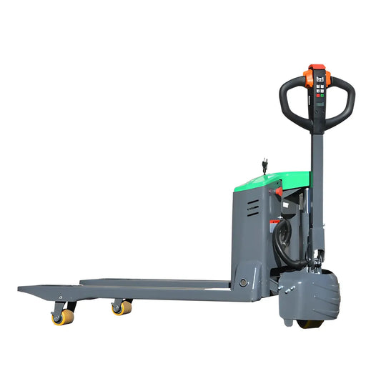 EKKO EP18JLI straddle stacker with ergonomic handle and electric lift for efficient pallet handling