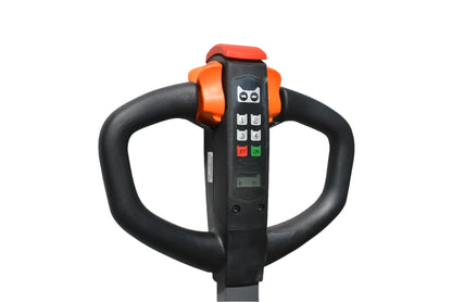 EKKO EP18JLi pallet jack handle with control buttons and ergonomic grip in black and orange