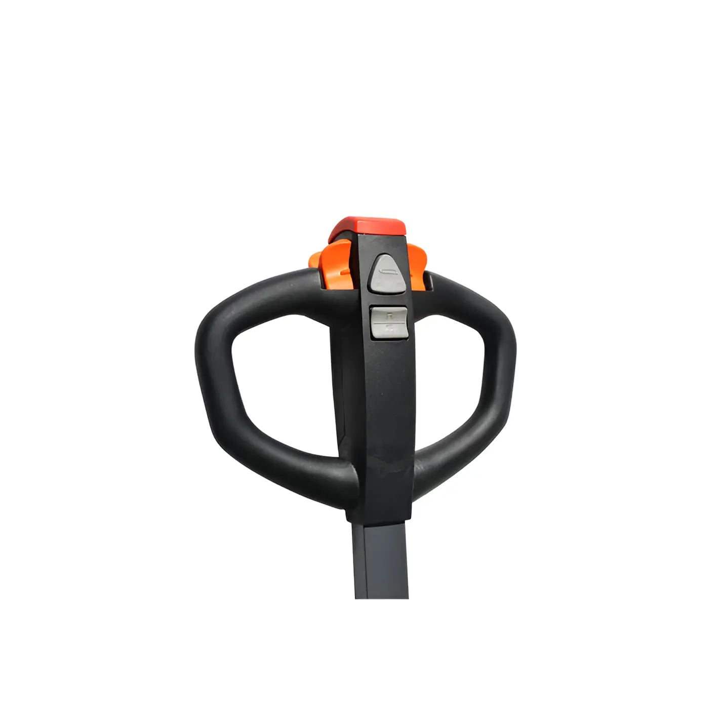 Handle control of EKKO EP18JLI straddle stacker with ergonomic design and operational buttons