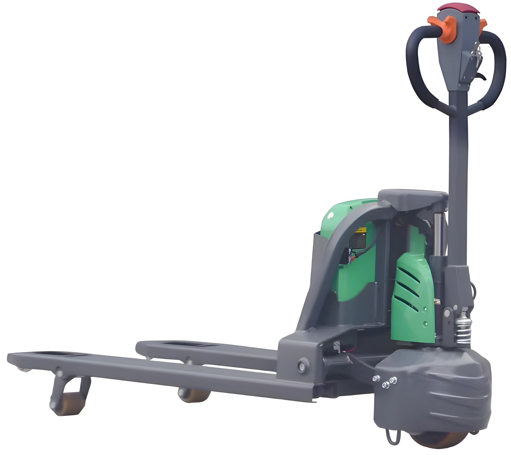 EKKO EP18SLi electric pallet jack with gray and green body for efficient warehouse lifting