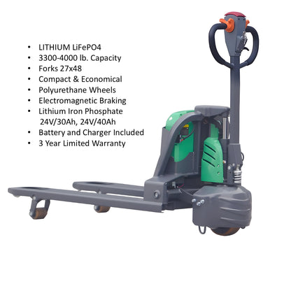 EKKO EP18SLi electric pallet jack with lithium battery and polyurethane wheels for heavy lifting