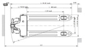 Technical drawing with dimensions of EKKO EP20JLi pallet jack showing top view and measurements