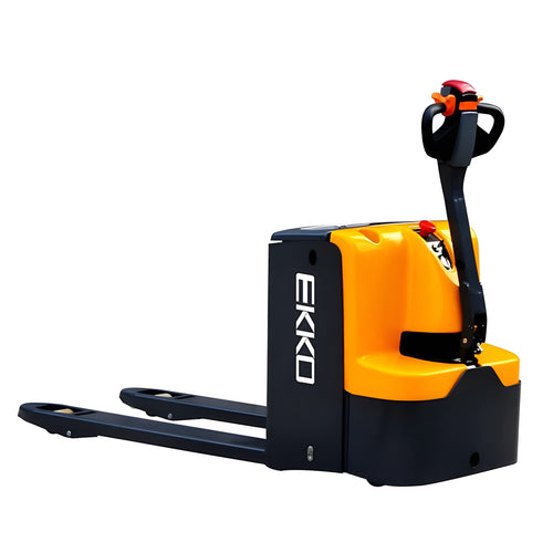 EKKO EP25E electric pallet jack with yellow and black body for efficient warehouse material handling
