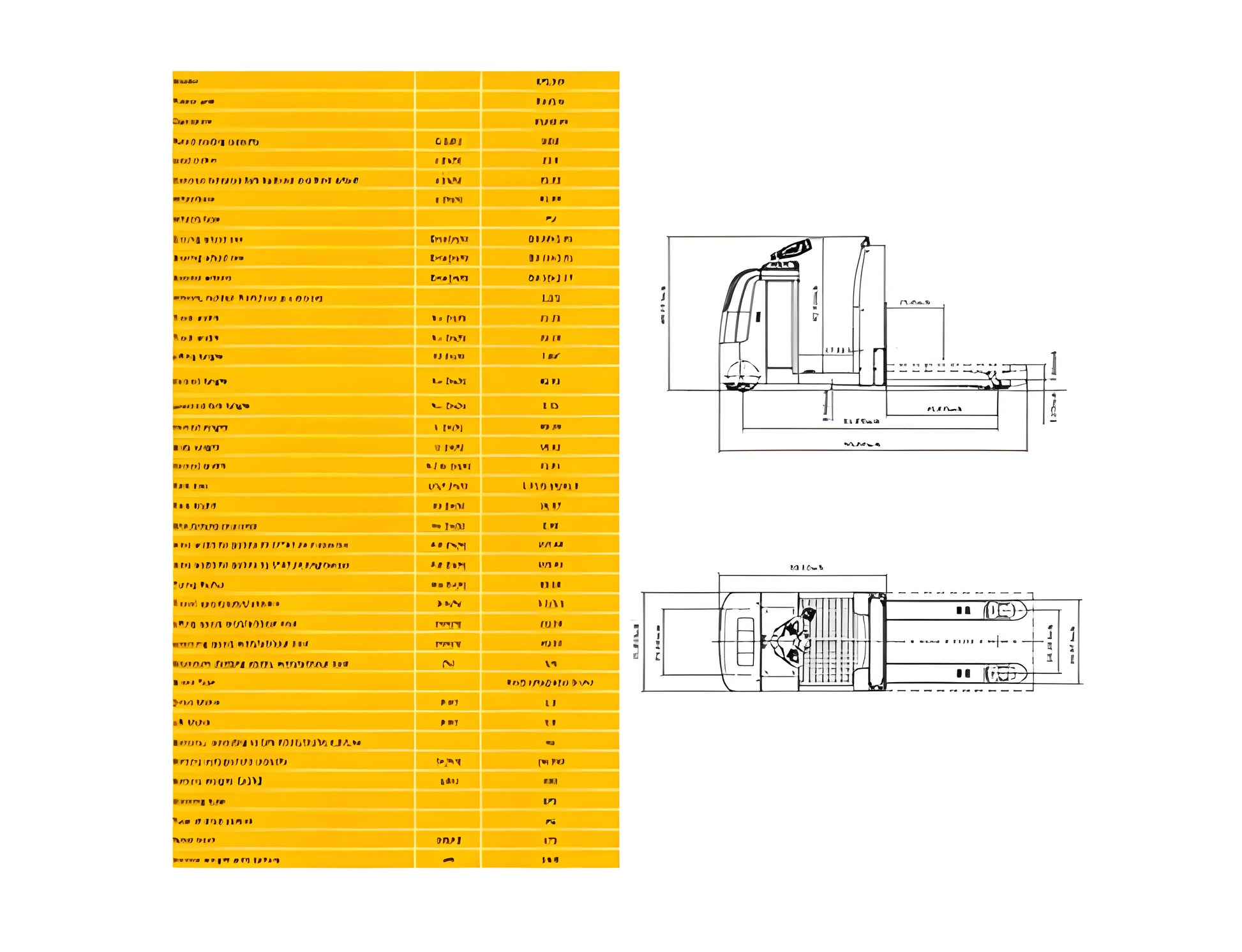 Technical specifications and dimension drawings of EKKO EPC30A industrial equipment in yellow and white layout