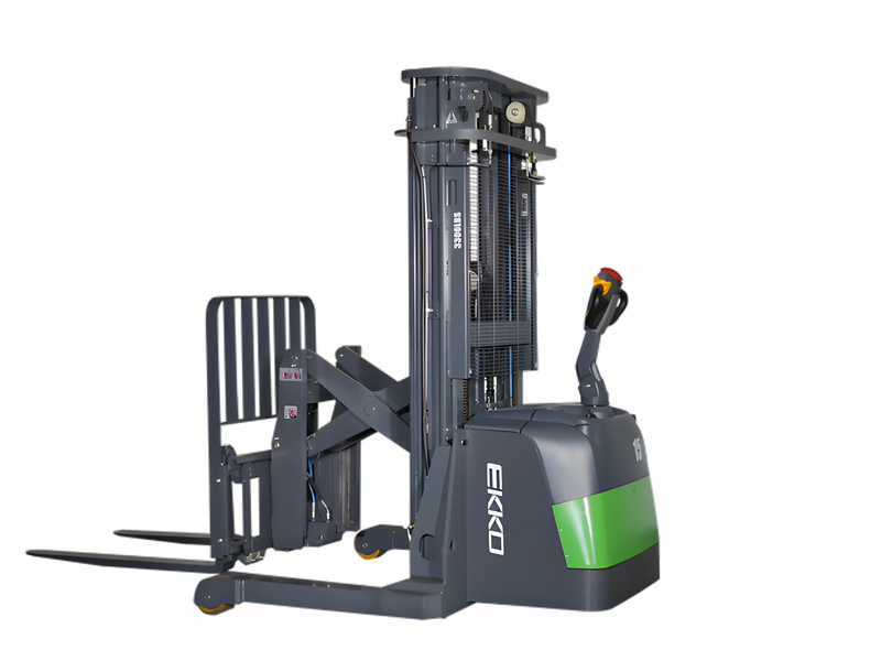 EKKO ER15-138Li electric forklift with green accent and vertical lifting mechanism for warehouse use