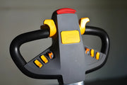 Close-up of EKKO ER15-177Li handle with control buttons in yellow and red on black panel