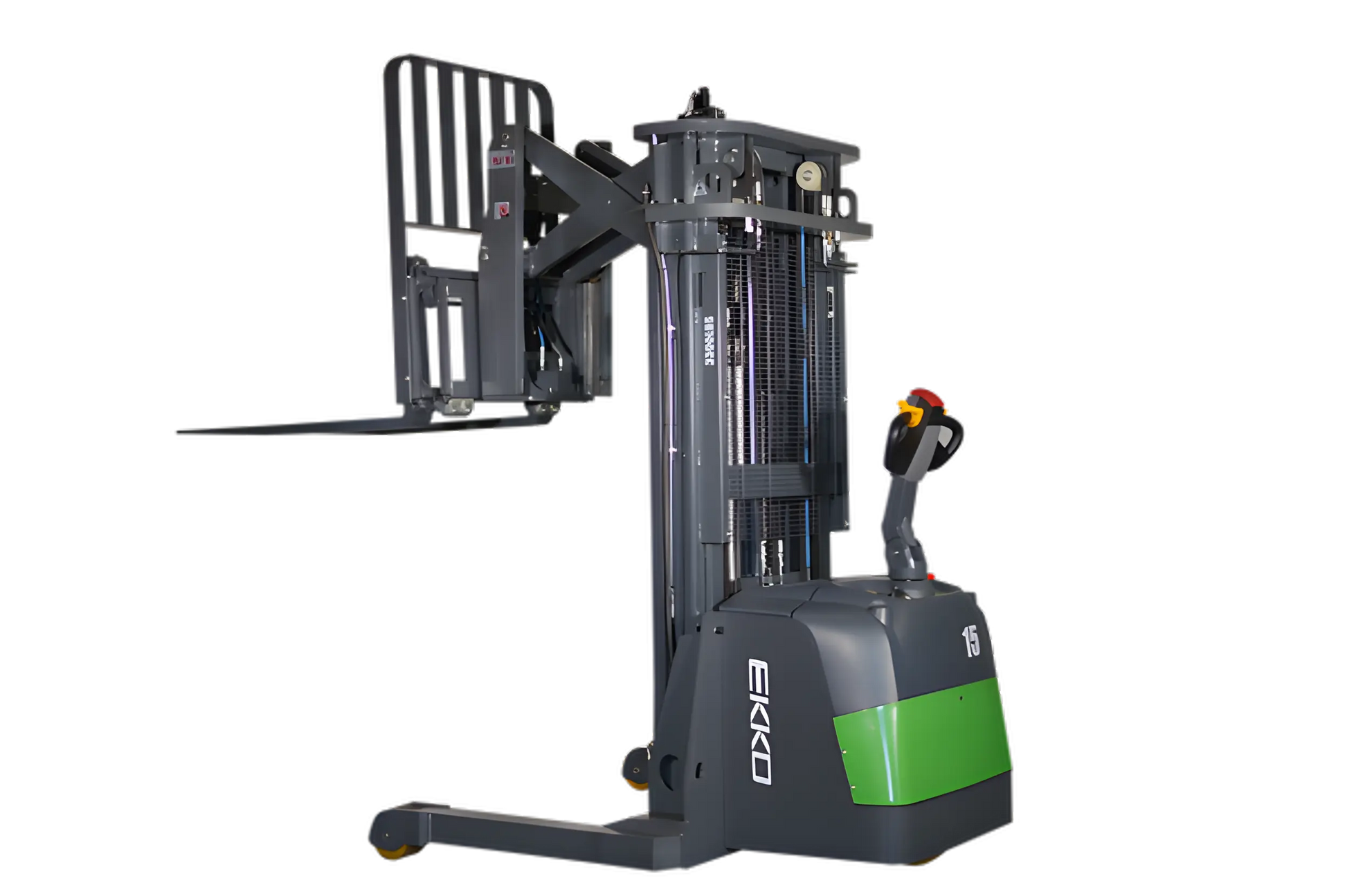 EKKO ER15-177Li electric forklift with green and gray body designed for efficient warehouse lifting
