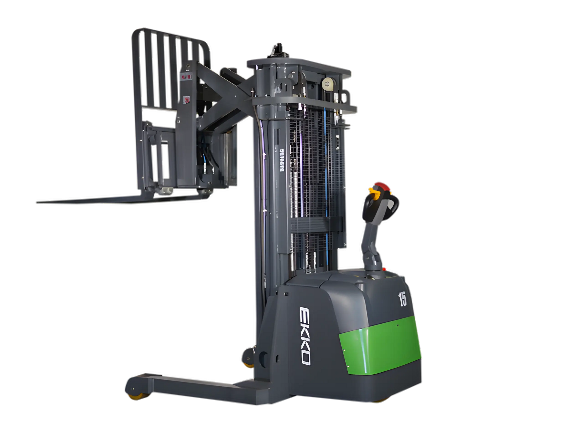 EKKO ER15-189Li electric forklift stacker with green and gray body for warehouse lifting