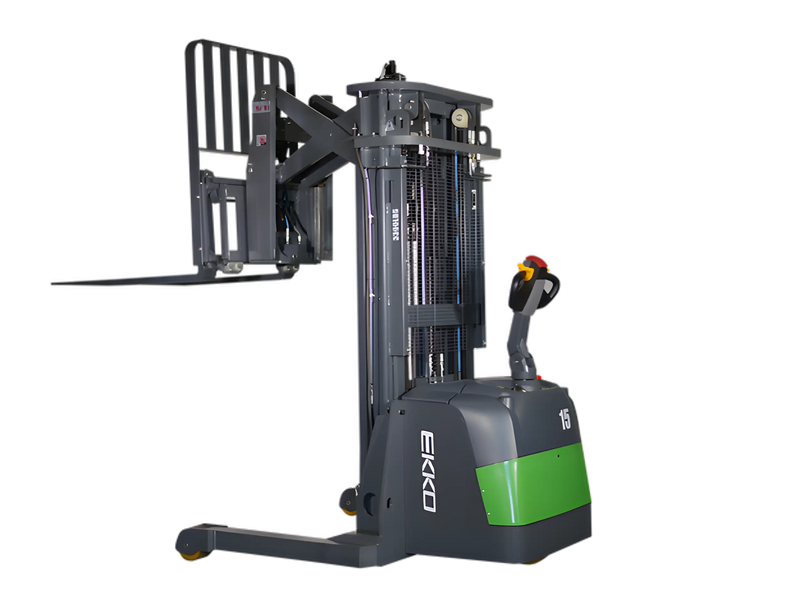 EKKO ER15-189Li electric forklift stacker with green and gray body for warehouse lifting