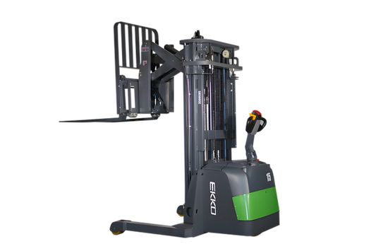 EKKO ER15-216Li electric forklift with green and gray body and extended lifting forks
