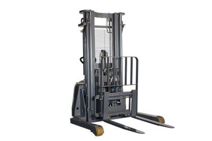 EKKO ER15-216Li electric forklift with dual forks and safety guard in gray