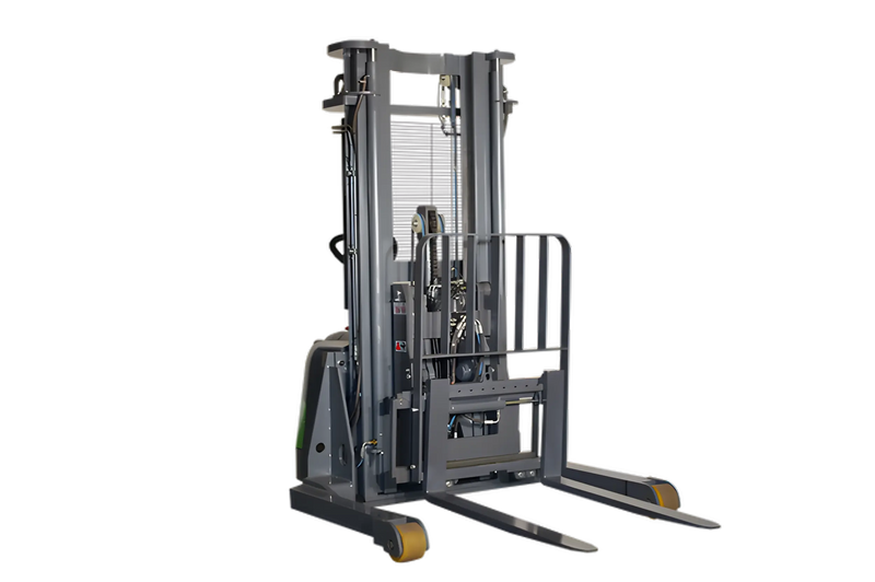 EKKO ER15-216Li electric forklift with dual forks and safety guard in gray
