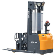 EKKO ER15 electric pallet stacker with orange and gray body for warehouse lifting tasks