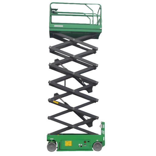 EKKO ES80E-LI green electric scissor lift with extended platform and black scissor arms