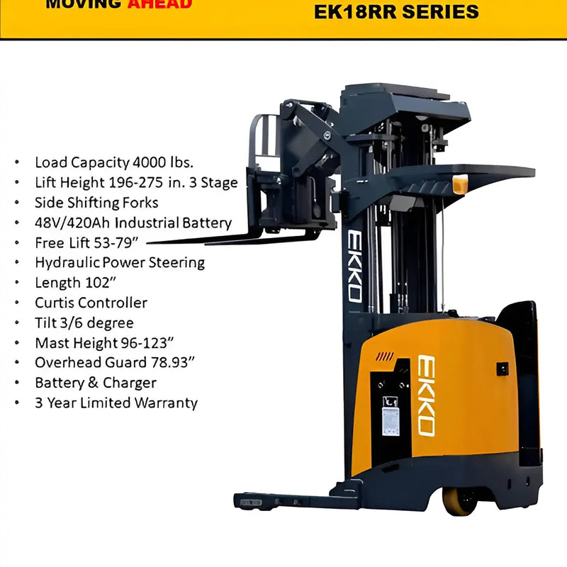 EKKO Ht - EK18RRL reach truck with 4000 lbs load capacity and hydraulic power steering
