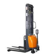 EKKO Semi-Electric Pallet Stacker with orange control unit and black steel frame for warehouse lifting tasks