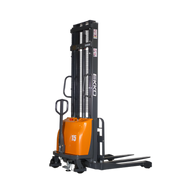 EKKO semi-electric pallet stacker with orange and black body for efficient material handling