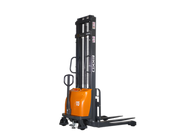EKKO semi-electric pallet stacker with orange and black design for efficient material handling