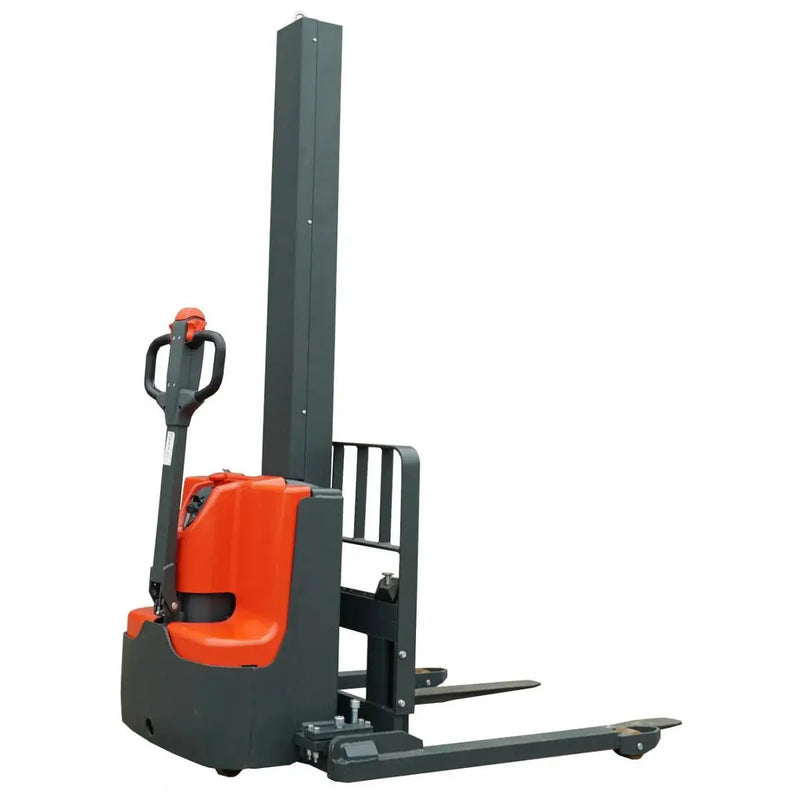 Ballymore Fork Electric Pallet Stacker in orange and black for efficient warehouse lifting
