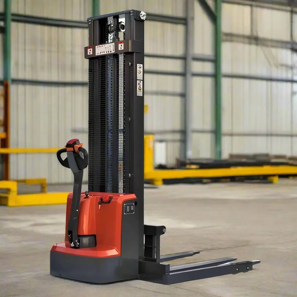 Major Lift electric pallet stacker straddle stacker in warehouse with red and black design