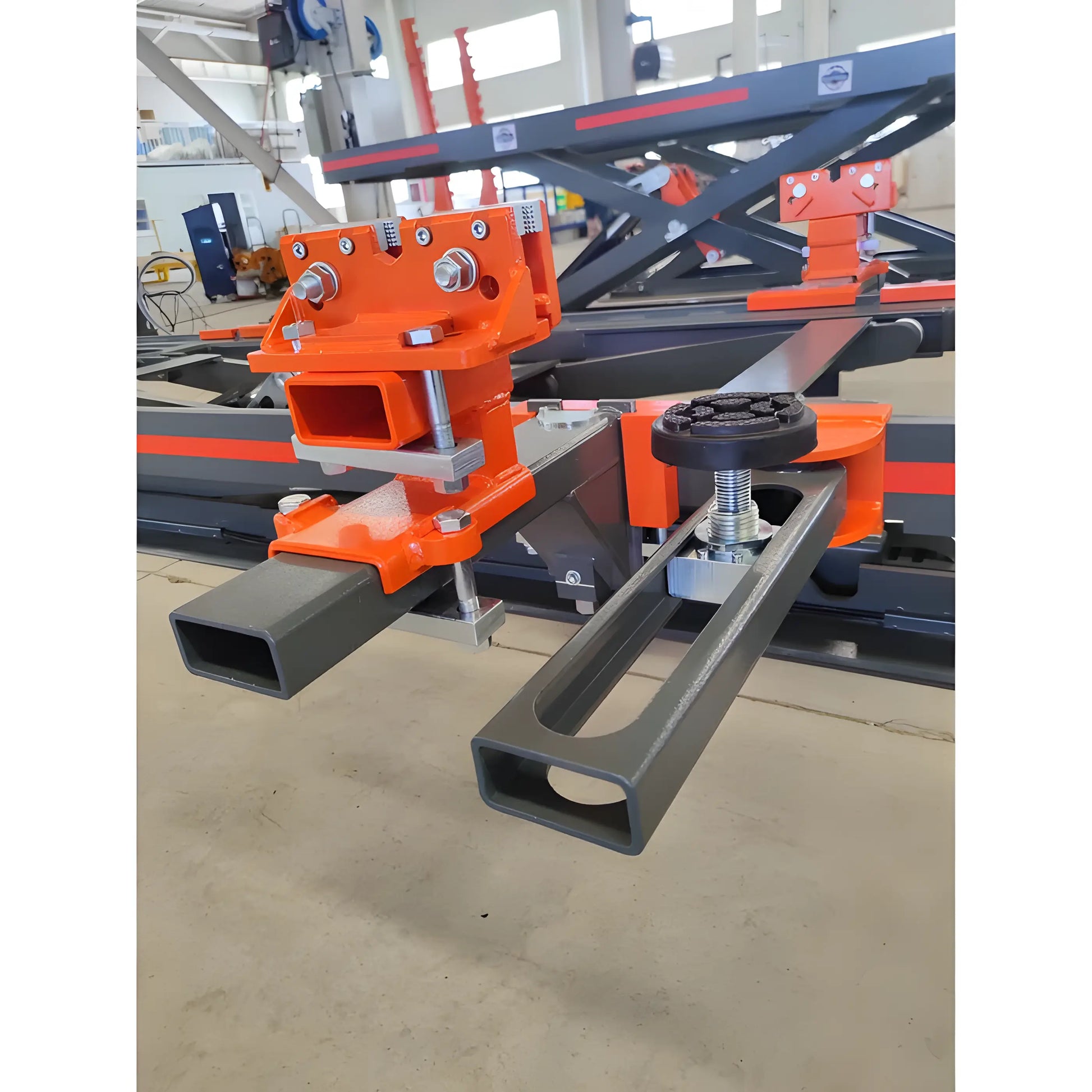 Katool Auto Body Frame Machine close-up displaying adjustable clamps and sturdy frame for vehicle repair