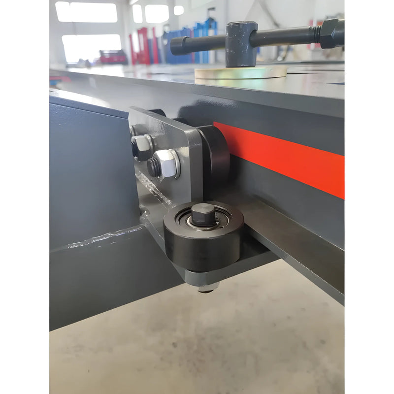 Close-up of Katool Auto Body Frame Machine showing precision rollers and sturdy construction details