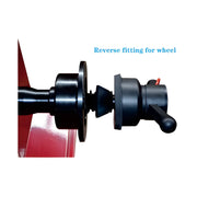 Close-up of Katool Combo Tire Changer reverse fitting for wheel attachment