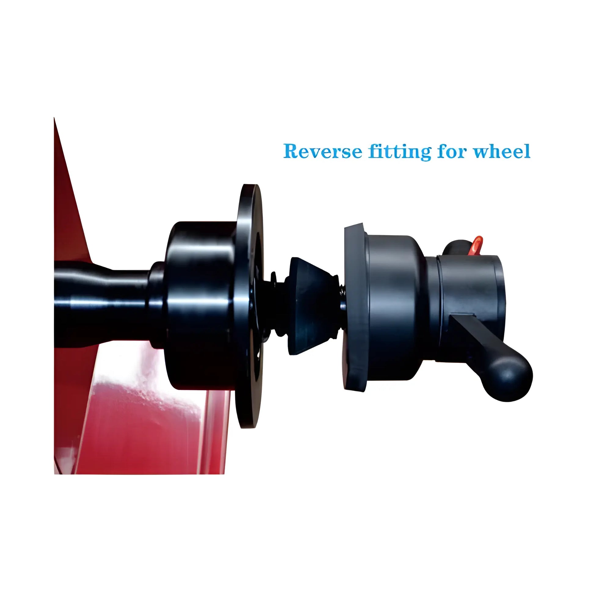 Close-up of Katool Combo Tire Changer reverse fitting for wheel attachment