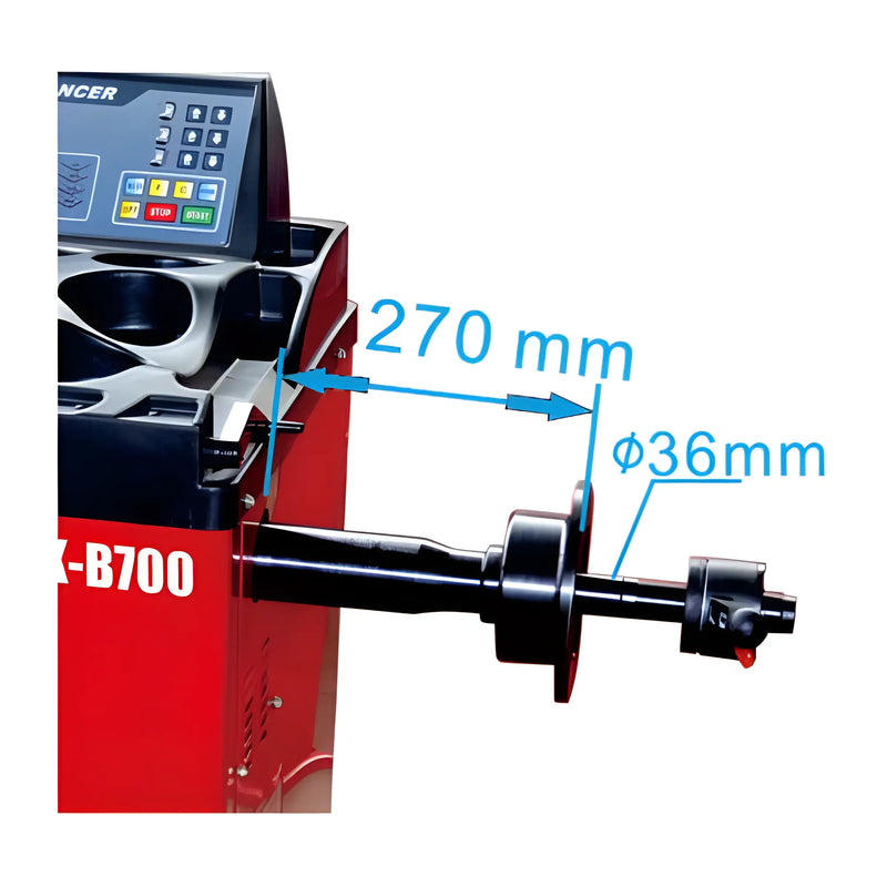 Katool Combo Tire Changer Wheel Balancer showing measurement scale and detailed equipment features